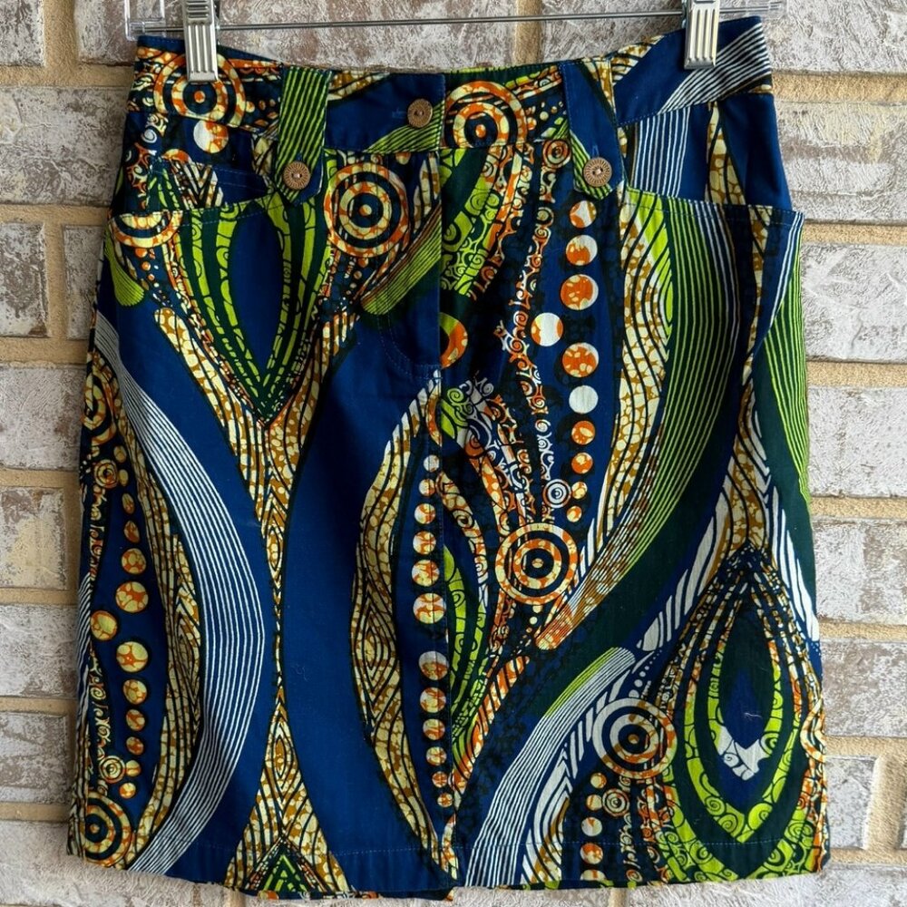 J. McLaughlin Navy, Green & Orange Printed Pencil Skirt